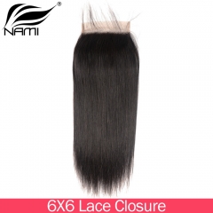 NAMI HAIR 6x6 Lace Closure Brazilian Straight Virgin Human Hair Natural Color
