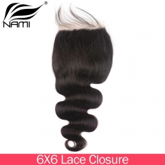 NAMI HAIR 6x6 Lace Closure Brazilian Body Wave Virgin Human Hair Natural Color